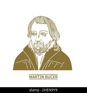Martin Bucer (1491-1551) fu un riformatore protestante tedesco della tradizione riformata con sede a Strasburgo che influenzò Lutero, Calvinista e anglicano Illustrazione Vettoriale