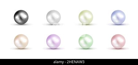 Perla collana vettoriale in pietra argento Perla guscio oro icona. Perla rosa nera rotonda cristallo gemma Illustrazione Vettoriale