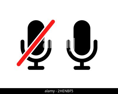 Simbolo burron dell'icona di esclusione microfono. MIC recorder Vector Off Black Flat icona Imposta voce Illustrazione Vettoriale