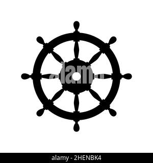 Icona della ruota del timon dell'imbarcazione. Logo della ruota timone del capitano del vettore della nave da vela del porto Illustrazione Vettoriale