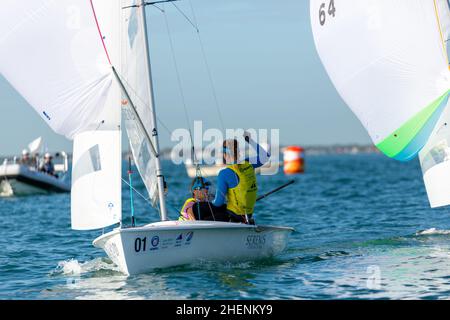 US Open Sailing Series - US Sailing. Serie di Coppa del mondo Hempel a Miami, Florida. Barche a vela. Foto Stock