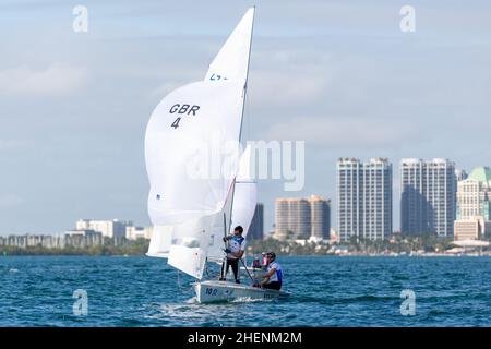 US Open Sailing Series - US Sailing. Serie di Coppa del mondo Hempel a Miami, Florida. Barche a vela. Foto Stock