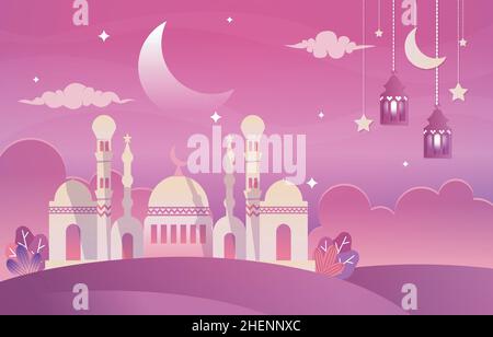 Bella Notte Eid Mubarak Ramadan Kareem Islamic Celebration Illustrazione Illustrazione Vettoriale