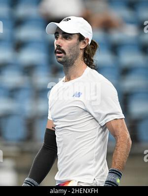 Sydney, Australia; 12th gennaio 2022: Ken Rosewall Arena, Sydney Olympic Park, Sydney, Australia; Sydney Tennis Classic, Giorno 4: Jordan Thompson d'Australia durante la sua partita contro Reilly Opelka d'USA Foto Stock