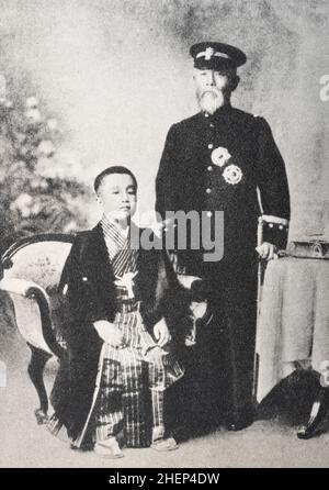 Hirobumi Ito e ultimo Principe dell'Impero Coreano Yi ONU in abiti tradizionali giapponesi. Collezione privata. Foto Stock