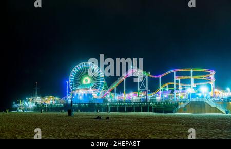 Santa Monica Beach di notte, Santa Monica, California, usa. Foto Stock