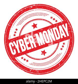 TESTO DEL CYBER MONDAY sul timbro rosso rotondo e grungo. Foto Stock