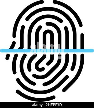 Icona di scansione delle impronte digitali. Simbolo del processo di identificazione. Scansione laser blu Illustrazione Vettoriale