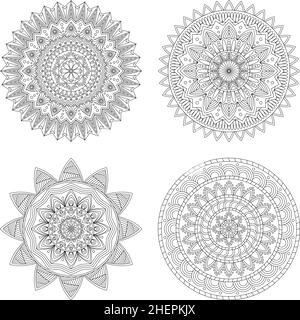 Set di mandala floreale, illustrazione vettoriale Illustrazione Vettoriale