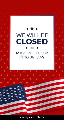 Martin Luther King Jr. Day design con sfondo bandiera USA. Buon giorno MLK. Ho un sogno. Illustrazione Vettoriale