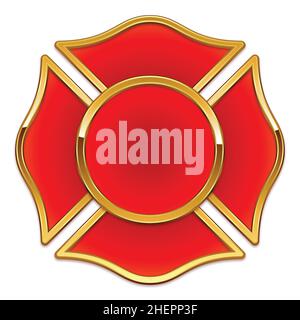 Nero Fire Department Logo base rosso con rivestimento in cromo oro vettore isolato su sfondo bianco Illustrazione Vettoriale