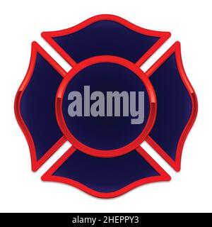 Bianco Fire Department Rescue Logo base blu scuro con vettore di rivestimento cromato rosso isolato su sfondo bianco Illustrazione Vettoriale