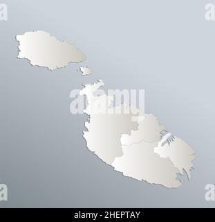 Mappa delle regioni di Malta, carta bianca blu 3D, vuota Foto Stock