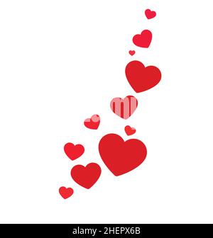 bello rosso amore cuori galleggianti crescente valentine varie dimensioni vettore isolato su sfondo bianco Illustrazione Vettoriale