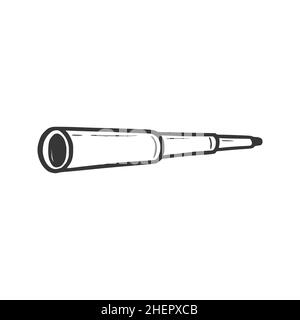 Telescopio, illustrazione vettoriale in vetroresina. Schizzo disegnato a mano con stile scricbble. Icona di schizzo della lente di ingrandimento. Illustrazione Vettoriale