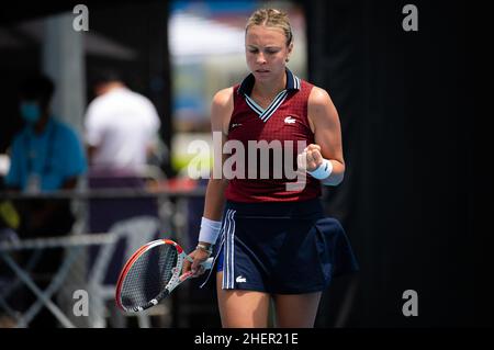 Sydney, Australia - 12 gennaio 2022, Anet Kontaveit of Estonia in azione contro Elena Gabriela Ruse of Romania durante il secondo round del torneo di tennis 2022 Sydney Tennis Classic, WTA 500 il 12 gennaio 2022 presso il NSW Tennis Center di Sydney, Australia - Foto: Rob Prange/DPPI/LiveMedia Foto Stock