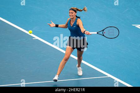 Sydney, Australia - 12 gennaio 2022, Petra Kvitova della Repubblica Ceca in azione contro Ons Jabeur della Tunisia durante il secondo round del torneo di tennis 2022 Sydney Tennis Classic, WTA 500 il 12 gennaio 2022 presso il NSW Tennis Center di Sydney, Australia - Foto: Rob Prange/DPPI/LiveMedia Foto Stock