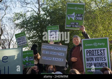 2022 gennaio 15, Londra, Regno Unito. Il partito popolare britannico comune Verde protesta contro la legge di polizia è il razzismo contro le persone di colore, i manifestanti non criminali. Foto Stock