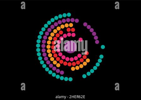 logo vettoriale dei cerchi rotanti. Astratto colorato cerchi vorticoso logo immagine. Concept lettera C, affari, sport. Punti mezzitoni labirinto rotondo Illustrazione Vettoriale