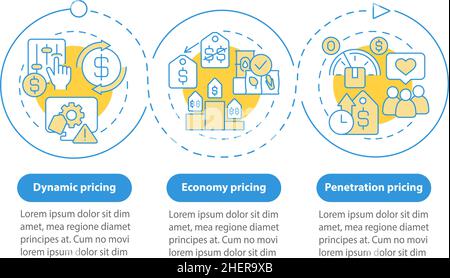 Modello infografico dei metodi generali di determinazione dei prezzi in cerchio blu Illustrazione Vettoriale