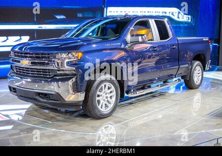 Un veicolo da prelievo Chevrolet Silverado in mostra al North American International Auto Show 2018 a Detroit, Michigan, USA. Foto Stock