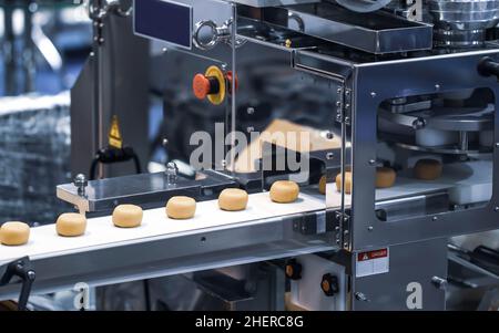 Spartitore di pasta e rotolatore di pasta palla macchina. Industria alimentare. Foto Stock