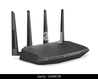 Router Internet wireless su sfondo bianco. Illustrazione 3D isolata Foto Stock