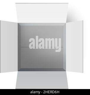 Aprire la scatola di cartone. Contenitore bianco realistico vuoto Illustrazione Vettoriale