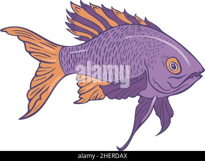 Illustrazione vettoriale di un pesce. Pesce isolato disegnato a mano. Illustrazione Vettoriale
