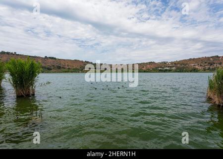 Lago d'Averno, Cuma, Pozzuoli, Campania Italia, UE Foto Stock