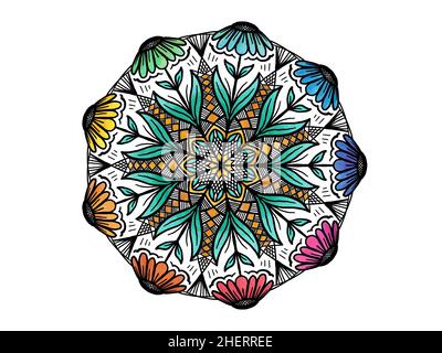 colore pastello arcobaleno fiore ornamento - mandala in rosso, verde, blu e giallo Foto Stock