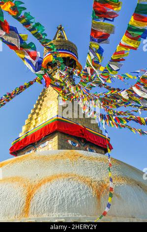 Stupa Boudhanath nella valle di Kathmandu, Nepal Foto Stock