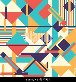 Stampa astratta di moda geometrica. Pattern vettoriale senza giunture. Texture geometrica per carta da imballaggio, modello tessile. Rosso pastello, arancio e turchese c Illustrazione Vettoriale