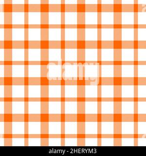 Motivo tovaglia bianco arancio a scacchi. Texture vettoriale tradizionale senza cuciture a plaid. Schema a plaid Gingham. Illustrazione Vettoriale