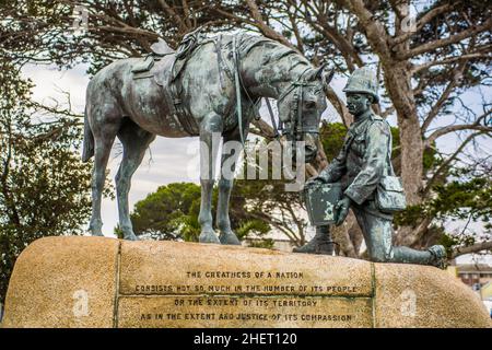 Horse Memorial commemora i cavalli che hanno servito durante la guerra dei boeri del 2nd, Port Elizabeth, Sudafrica Foto Stock