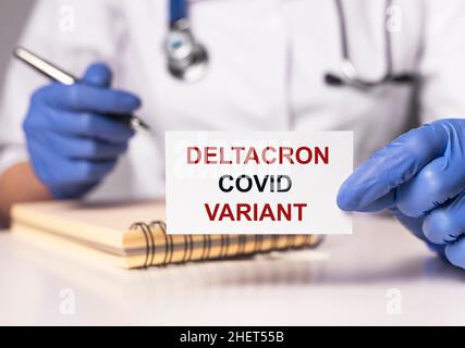 Deltacron ceppo di coronavirus. Nuova variante del virus corona Delta Cron. Foto Stock