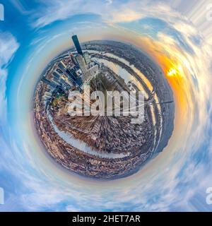 Aereo di Vienna, Austria in vista panoramica con il Danubio Foto Stock