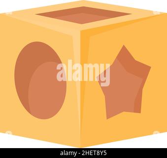 Cubo di legno icona vettore cartoon. Blocca il giocattolo. Casella ABC Illustrazione Vettoriale