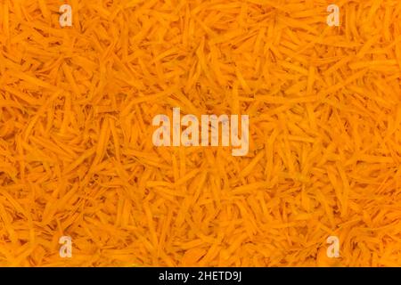 Arancio sfondo biologico ingredienti freschi carote grattugiate. Foto Stock