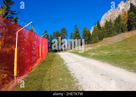 Piste da sci in autunno a Seceda, Dolomiti, Italia Foto Stock