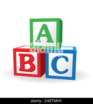 Colorato divertimento bambini ABC blocchi di lettere vettore isolato su sfondo bianco Illustrazione Vettoriale