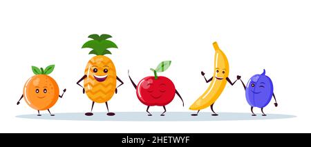 Divertenti personaggi di frutta. Illustrazione vettoriale. Illustrazione Vettoriale
