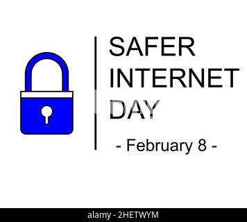 Simbolo, segno o logo Safer Internet Day. Design con lucchetto. Sfondo bianco. Illustrazione. Foto Stock