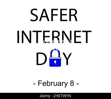 Simbolo, segno o logo Safer Internet Day. Design con lucchetto. Sfondo bianco. Illustrazione. Foto Stock