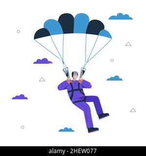 Parapendio tipo hipster. Parapendio giovane. Stile di vita attivo sano e concetto creativo di sport estremo. Persona maschile paracadute volare. Illustrazione di arte del vettore di skydiving eps Illustrazione Vettoriale