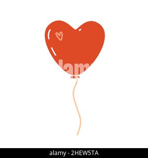Palloncino rosso a forma di cuore. Illustrazione piatta vettoriale Illustrazione Vettoriale