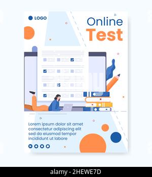 Corso di test online Post Template Flat Design Illustrazione Editabile di sfondo quadrato per Social media, e-learning e concetto di istruzione Illustrazione Vettoriale