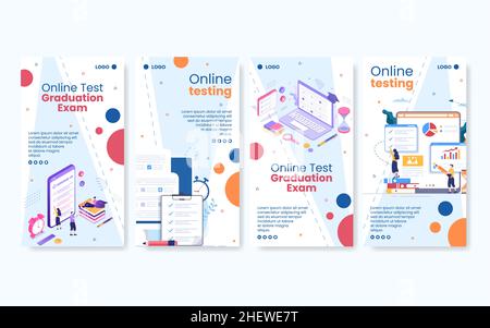 Corso di test online Post Template Flat Design Illustrazione Editabile di sfondo quadrato per Social media, e-learning e concetto di istruzione Illustrazione Vettoriale
