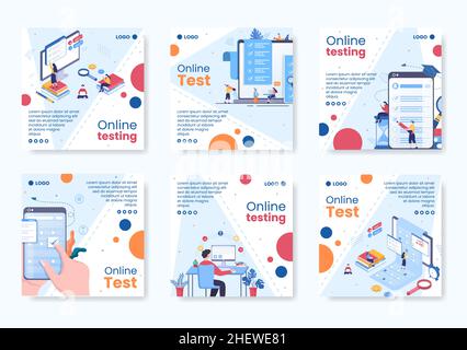 Corso di test online Post Template Flat Design Illustrazione Editabile di sfondo quadrato per Social media, e-learning e concetto di istruzione Illustrazione Vettoriale
