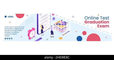 Modello di banner del corso di test online Design piatto Illustrazione modificabile di sfondo quadrato per social media, e-learning e concetto di istruzione Illustrazione Vettoriale